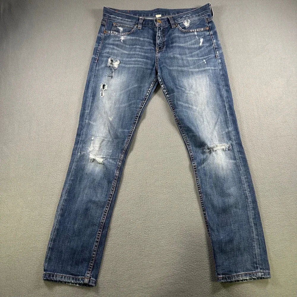 Banana Republic Distressed Skinny Jeans Mens 28 Medium Wash Blue Denim Frayed